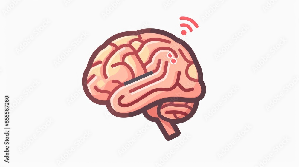 Poster a cartoon style human brain icon with sensors isolated on a white background serves as a visual repr