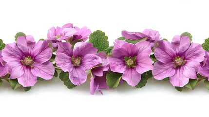 Fototapeta premium A cluster of lilac blooms arranged on a white table alongside a verdant foliage plant