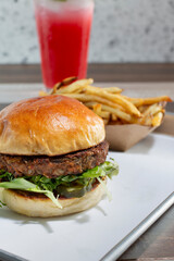 A view of a vegan patty burger.