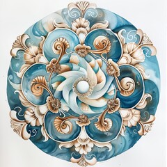 Watercolor painting of a mandala inspired by sacred geometry, with intricate patterns and shapes that convey a sense, on isolated white background, Generative AI
