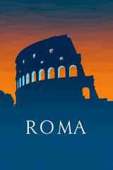 Minimalist “ROMA” poster with a stylized Colosseum silhouette.
