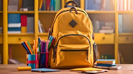 Backpack and Stationery Banner. School Supplies Sale