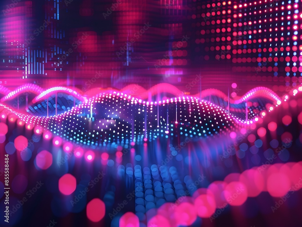 Poster captivating digital waveforms with neon colors and futuristic cyber background