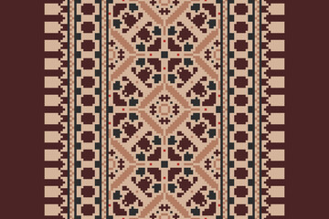 Folk embroidery cross stitch geometric floral pattern. Vector ethnic geometric floral shape seamless pattern. Folk floral embroidery pattern use for textile, home decoration elements, upholstery, etc.