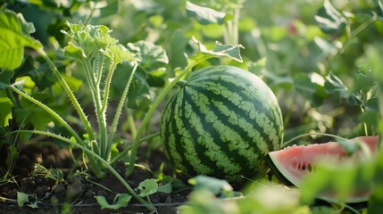 Watermelon in a vegitable garden whole plant