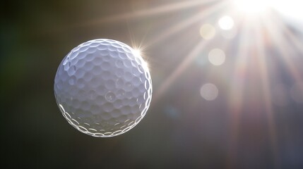 golf ball flying in the air with sunlight shining on it