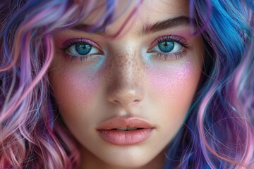 Fototapeta premium Portrait of a young model with lilac hair