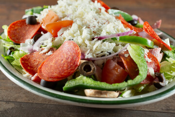 A closeup view of an antipasto salad.