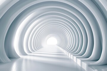 Obraz premium 3D rendering of Abstract White Tunnel, Concentric Arches
