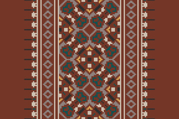 Folk embroidery cross stitch geometric floral pattern. Vector ethnic geometric floral shape seamless pattern. Folk floral embroidery pattern use for textile, home decoration elements, upholstery, etc.