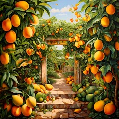 "mangoes on tree, mango tree, garden, fresh mangoes, ripe mangoes, organic mango.''