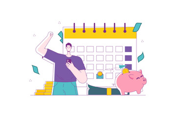 Happy Men Looking at Phone on Payday Flat Illustration