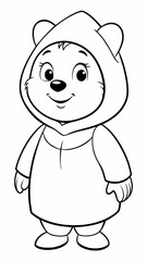 A black and white illustration of a bear in a hoodie