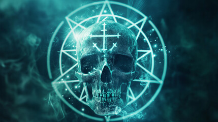 The sign esoteric pentagram with skull isolation, Illustration