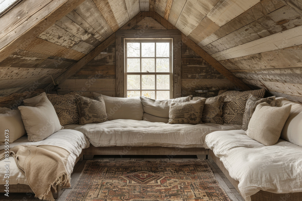 Wall mural Cozy Attic Living Room with Scenic Window