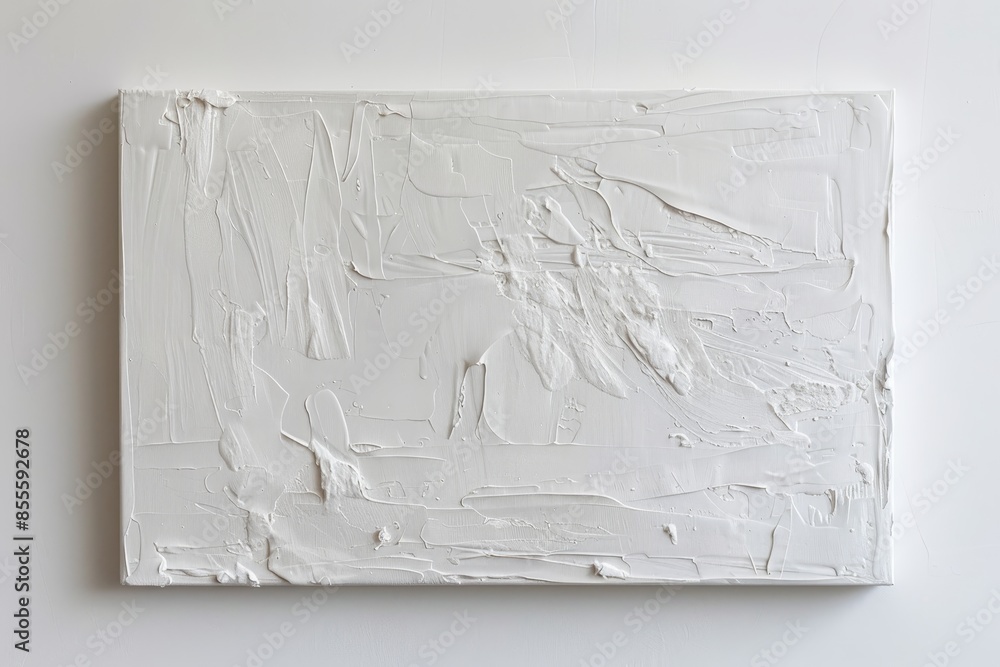 Poster a white canvas with subtle textures hangs on a wall in a minimalist display, a serene white canvas w