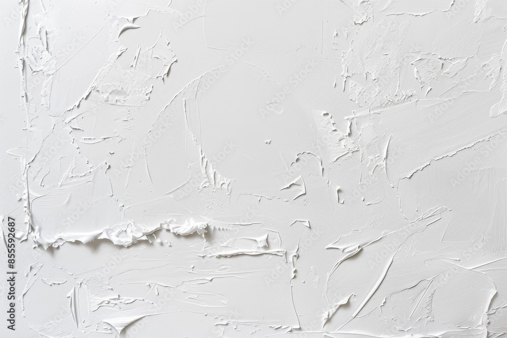 Poster a white wall showing signs of decay with peeling paint and visible texture, a serene white canvas wi