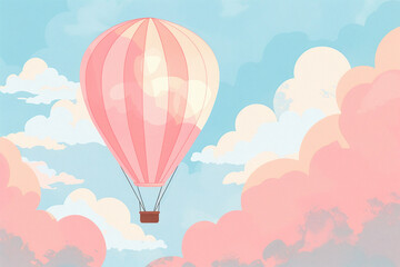 Fototapeta premium cute illustration in pastel colors of a hot air balloon flying in the sky