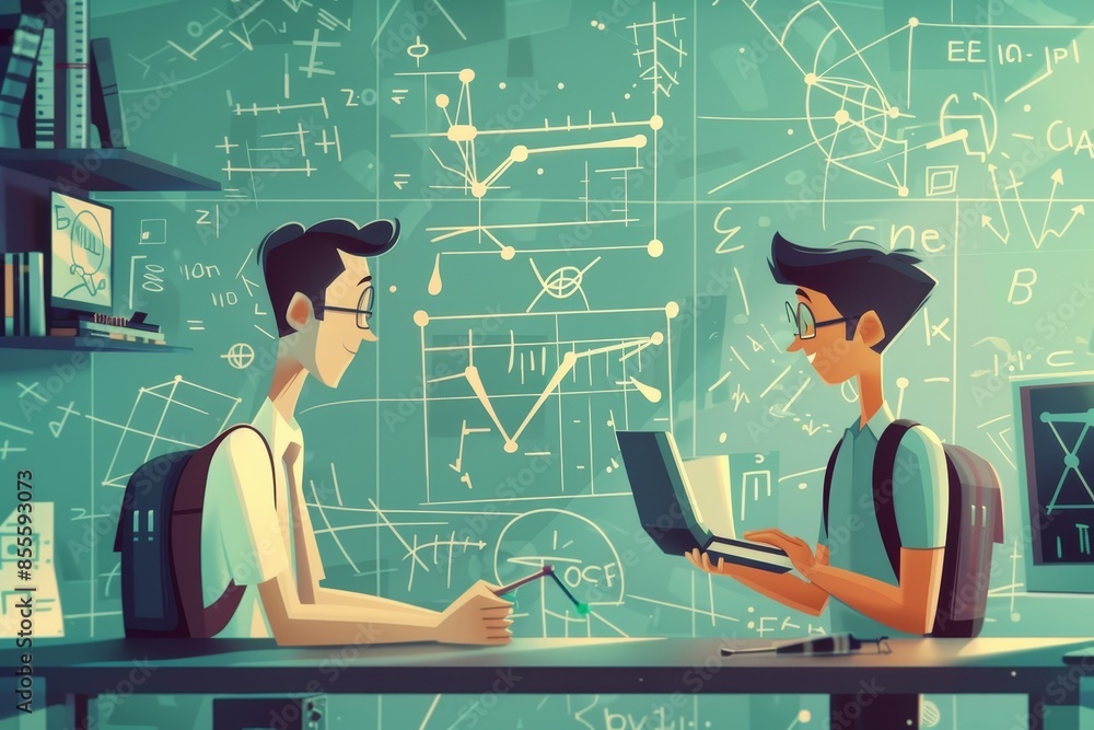 Poster couple sitting at table, both focused on laptops, a series of animated tutorials guiding students th