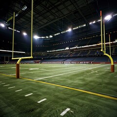 Obraz premium Field Goal Posts in a large indoor football stadium during a game