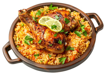 Fototapeta premium PNG Chicken leg with mandi rice food meat pork.