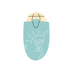 Sunscreen cosmetic: lotion, cream, spray. lipstick. Sunblock product collection. Skin care, hydration and sun protection concept. Isolated vector illustration in cartoon style