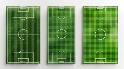 Football field. Soccer pitch scheme top, side and perspective view