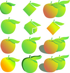 several types of green, red and yellow apples with a leaf on top. Vector illustration apples of different colors a graphic resource for inserting into a banner announcement and e-label
