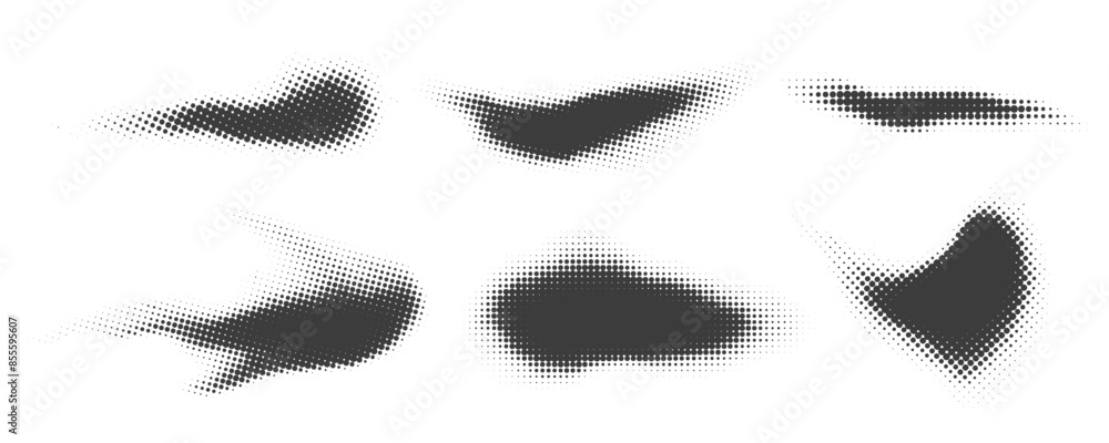 Poster halftone dotted shapes on white background. vector paint blob with noisy effect. abstract splatter s