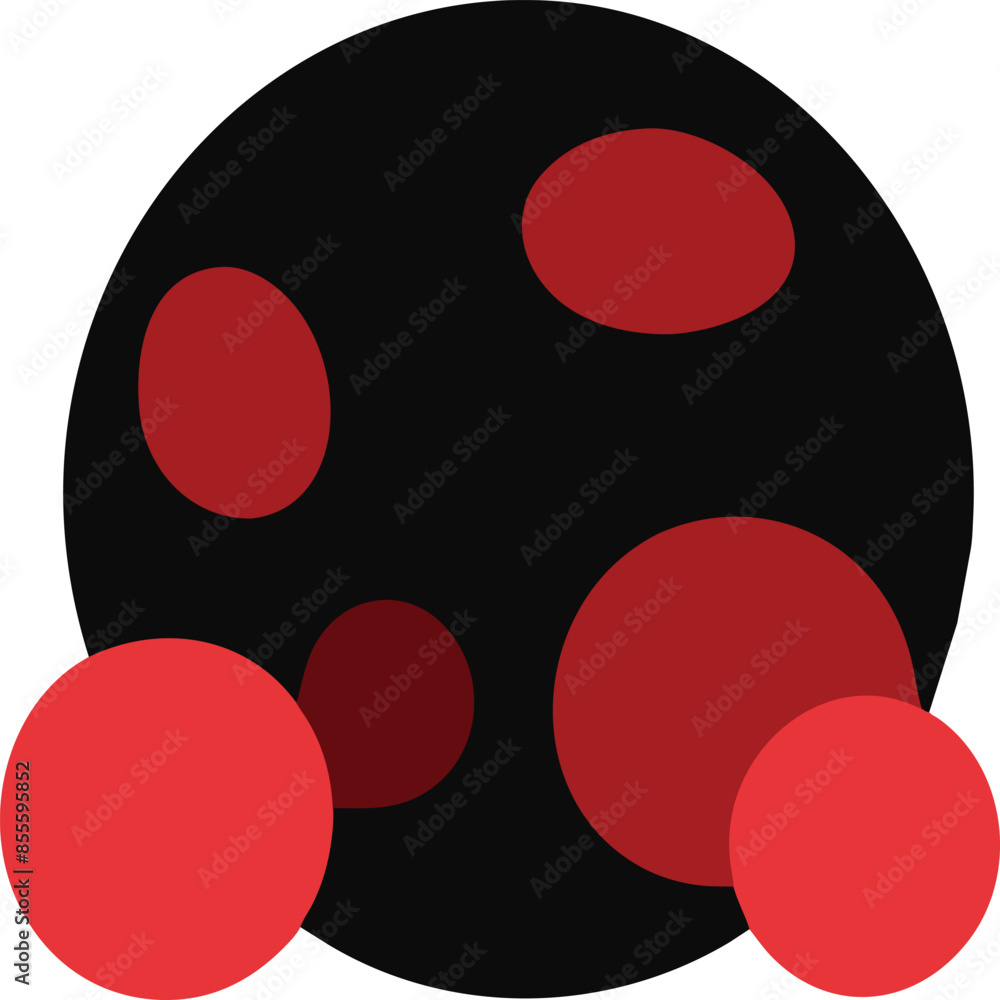 Poster a minimalist design featuring a large black circle with several red circles overlapping