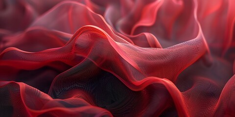 Obraz premium 3D abstract illustration of waves from plastic and fabric, bright colors, for banners and layouts, landing pages, very detailed texture, red and black, 2:1