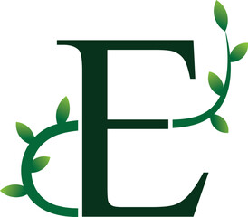 E Letter Logo. Green Color. Leaf Style - Vector