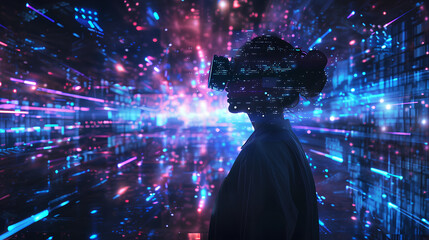 Experiencing virtual technology world. Mixed media