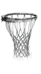 Hand drawn sketch of basketball ring in black isolated on white background