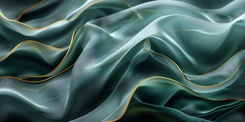 Obraz premium 3D abstract illustration of waves from plastic and fabric, bright colors, for banners and layouts, landing pages, very detailed texture, green and black, 2:1