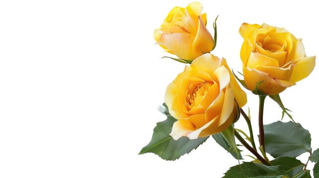 Isolated white background with yellow roses