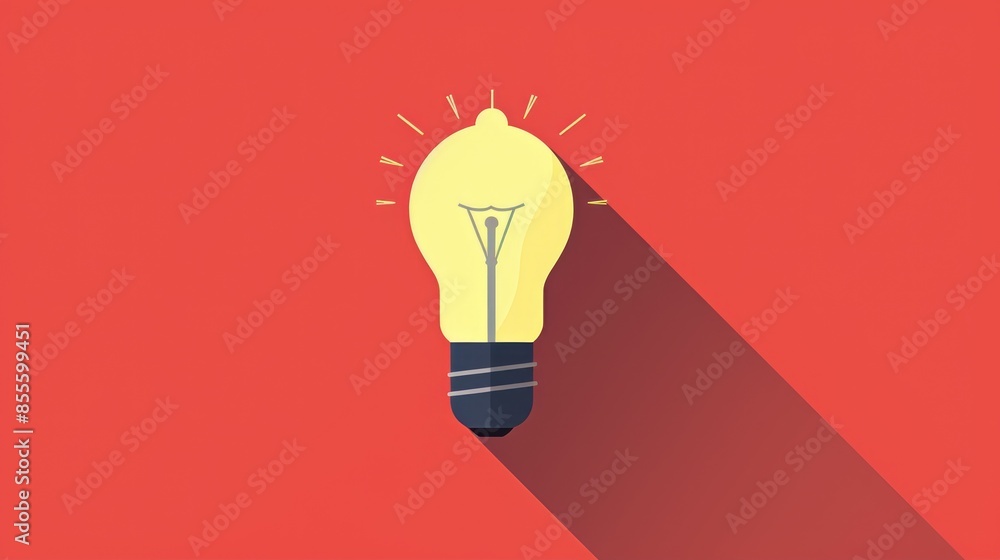 Poster 2d isolated element of a flat style lightbulb with an extended shadow bright idea at your fingertips