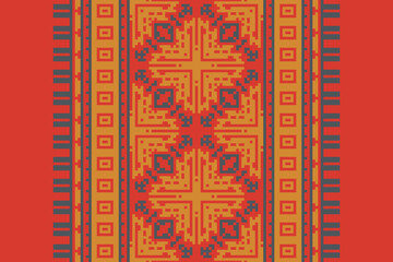 Beautiful traditional ethnic motifs ikat geometric fabric pattern cross stitch.Ikat embroidery Ethnic oriental Pixel.Abstract,vector,illustration. Texture,scarf,decoration,wallpaper,curtain,sarong.