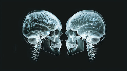 Two people facing each other under  x-ray vision 