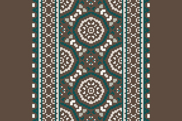 Beautiful traditional ethnic motifs ikat geometric fabric pattern cross stitch.Ikat embroidery Ethnic oriental Pixel.Abstract,vector,illustration. Texture,scarf,decoration,wallpaper,curtain,sarong.