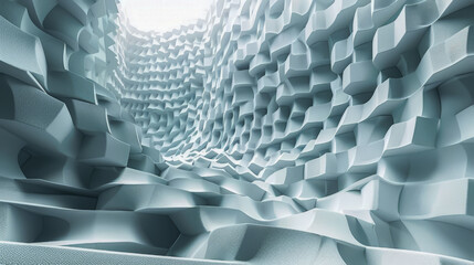 Abstract white geometric surface forming canyon is waving and creating futuristic pattern