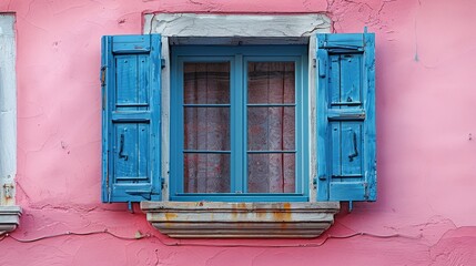 Obraz premium Blue Shutters on a Pink Wall