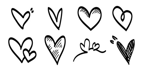 Doodle hearts on set. hand drawn style. love symbol. vector illustration