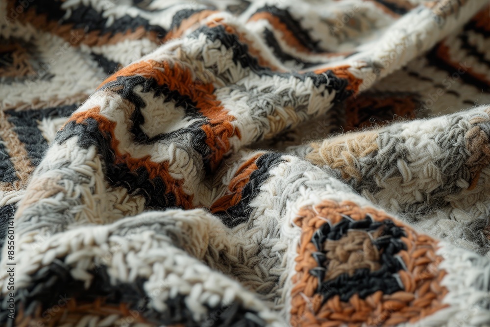 Poster detailed view of a fuzzy blanket with a geometric pattern, a soft, fuzzy blanket with a geometric pa