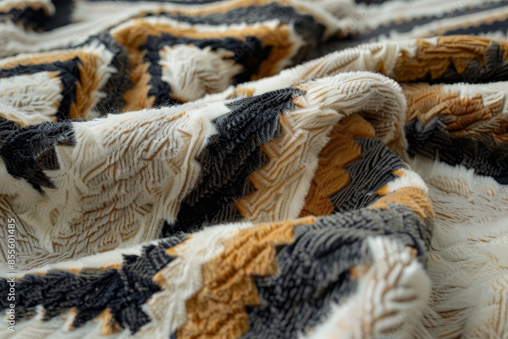 Poster detailed view of a soft fuzzy blanket with a geometric pattern, a soft, fuzzy blanket with a geometr