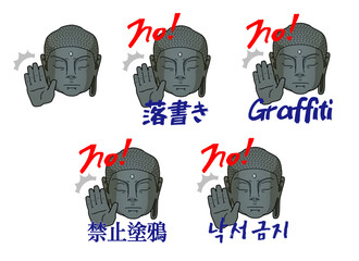 大仏さんから、落書き禁止のお願いです。
文化財への落書き、その他、啓発するためのチラシやポスターにご活用ください。