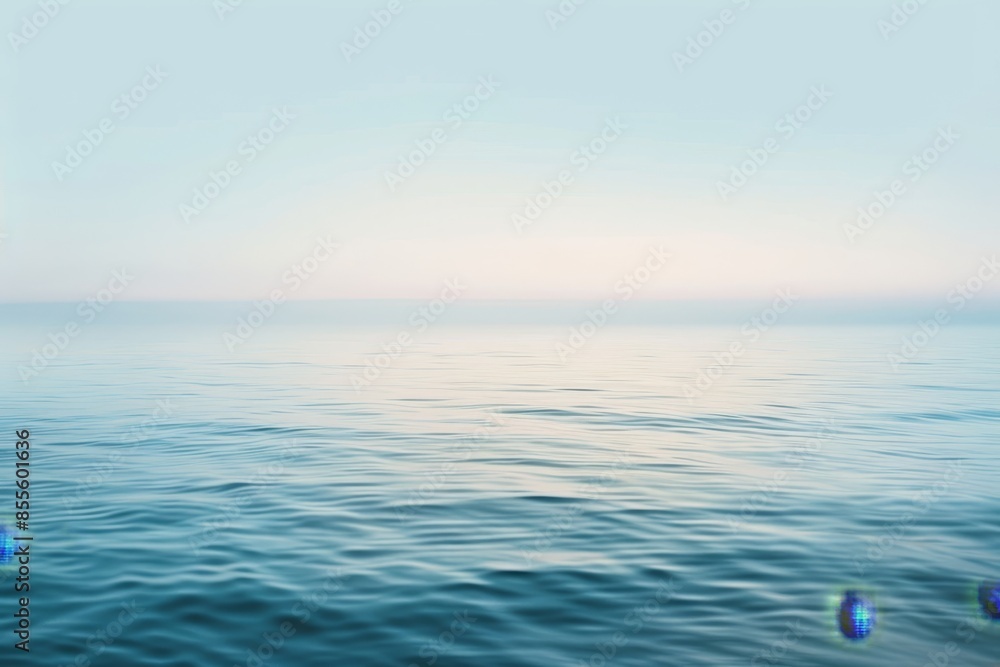 Poster a wide expanse of water under a sky background with soft gradient hues of blue, a soft gradient of l