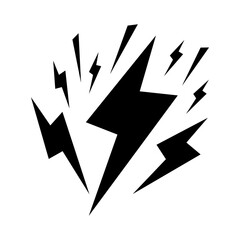 Set of electric lightning, thunder bolt in doodle style. isolated on white background. vector illustration