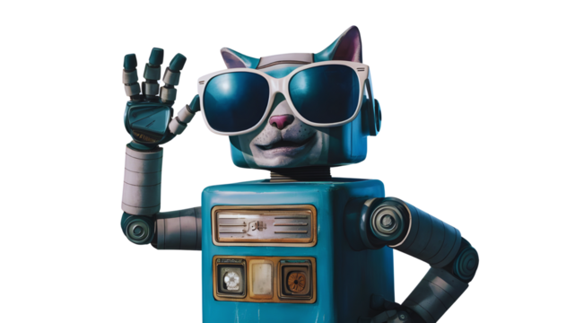 Friendly Feline: Tabby Cat Waves with a Paw, Cat in Shades: A Cool and Quirky Photo, Sunglasses-Wearing Cat: A Fun and Friendly Image, isolated transparent background.