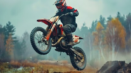 Naklejka premium Extreme motocross Rider riding. motocross race bike in action on dirt track. by ai generative